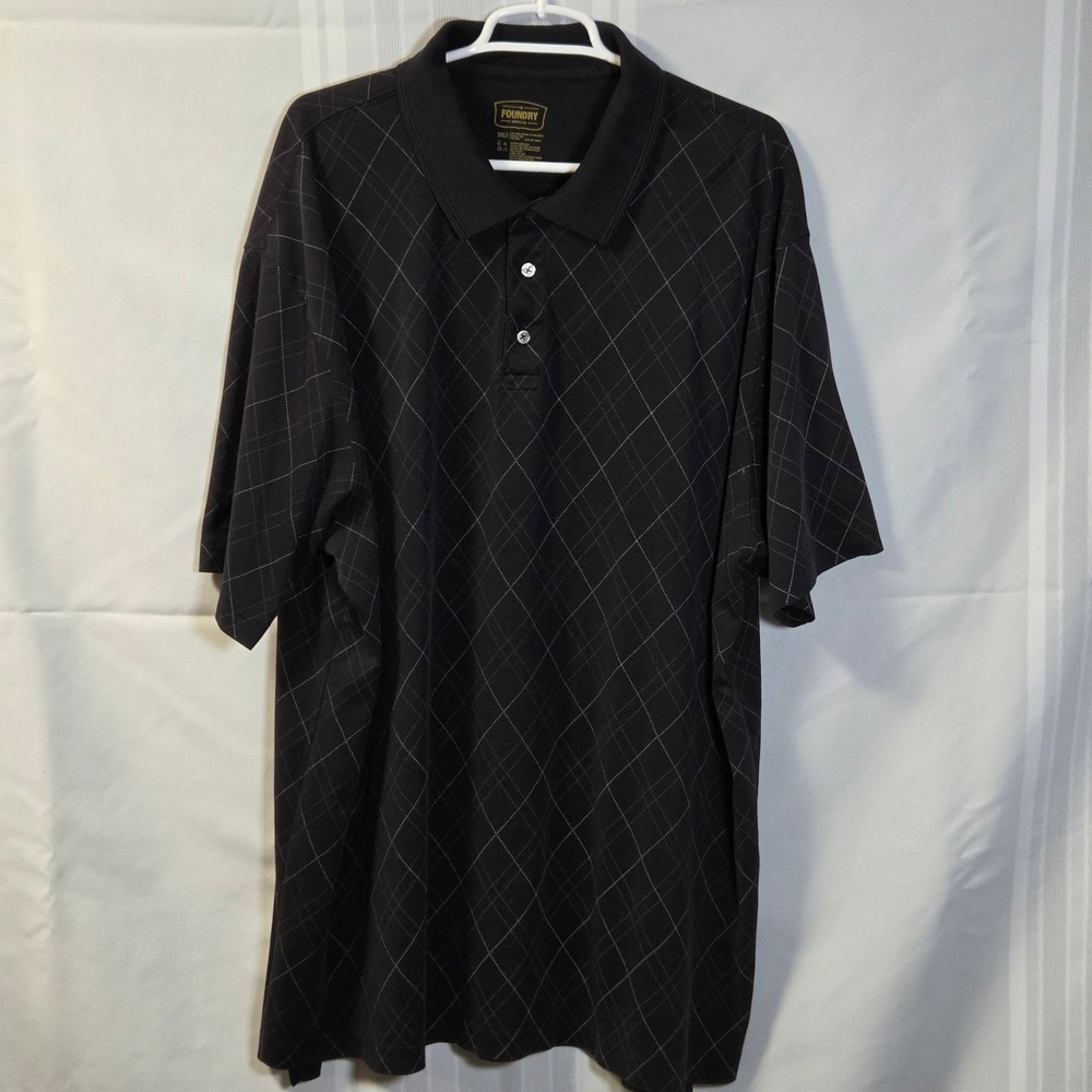 The Foundry Polo Shirt Mens 3XLT Black Grid Pima Cotton Blend Short Sleeve Tall